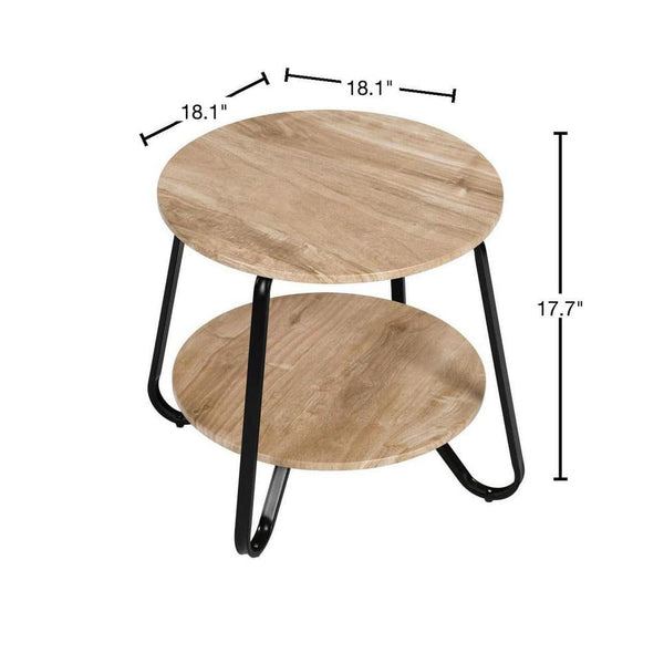 Eggree Set Of 88 Konya 18 In. Round Oak Color Top Black Frame 2-Tier End Table Set Of 88 Konya 18 In. Round Oak Color Top Black Frame 2-Tier End Table