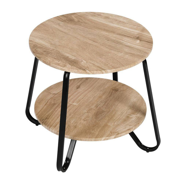 Eggree Set Of 88 Konya 18 In. Round Oak Color Top Black Frame 2-Tier End Table Set Of 88 Konya 18 In. Round Oak Color Top Black Frame 2-Tier End Table