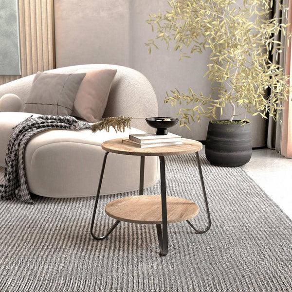 eggree Set of 88 Konya 18 in. Round Oak Color Top Black Frame 2-Tier End Table Set of 88 Konya 18 in. Round Oak Color Top Black Frame 2-Tier End Table