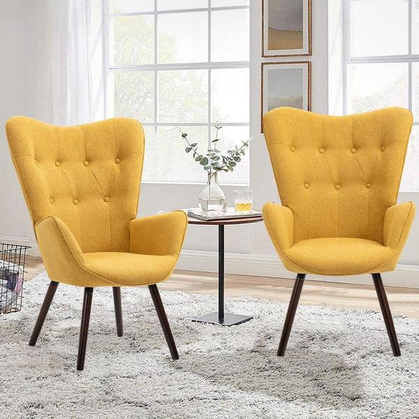 eggree Set of 9 Kas Yellow Fabric Upholstered Tufted Armrest Wingback Arm Chair Set of 9 Kas Yellow Fabric Upholstered Tufted Armrest Wingback Arm Chair