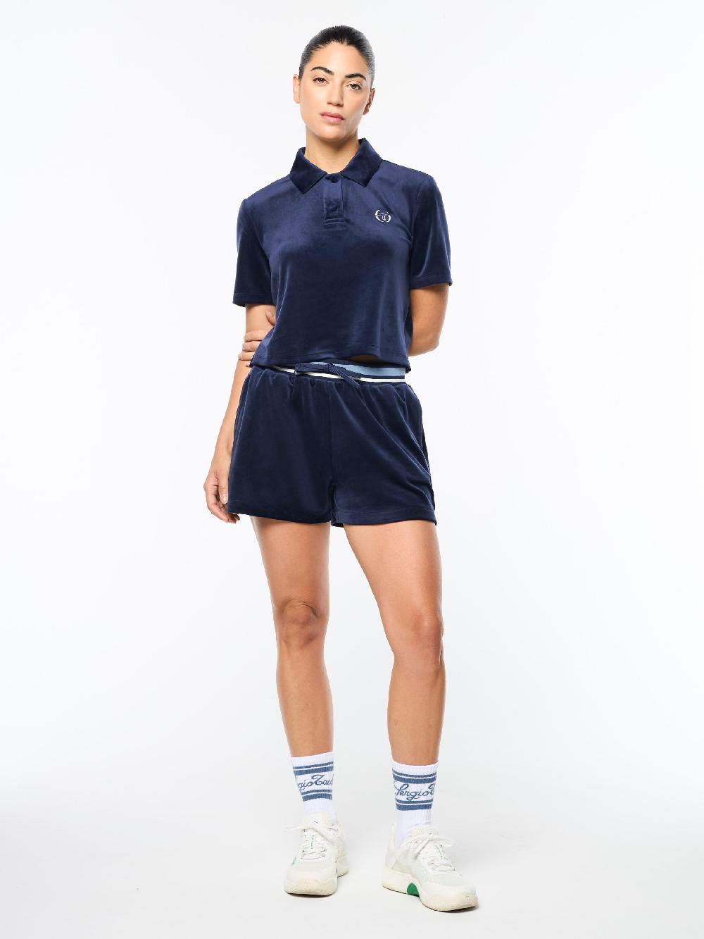 Egonlab X Sergio Tacchini Adele Velour Polo- Maritime Blue