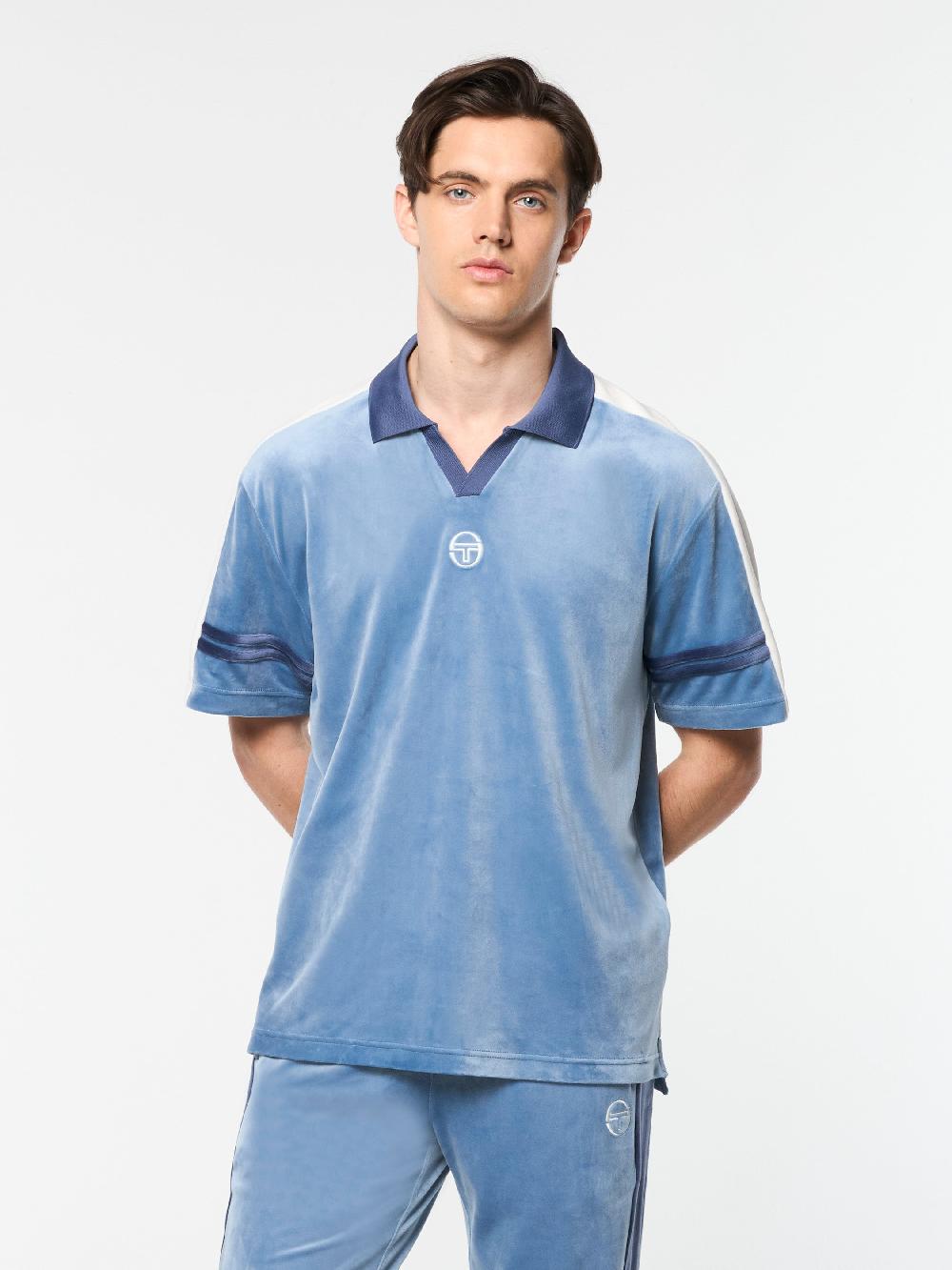Egonlab X Sergio Tacchini Cielo Velour Polo- Faded Denim