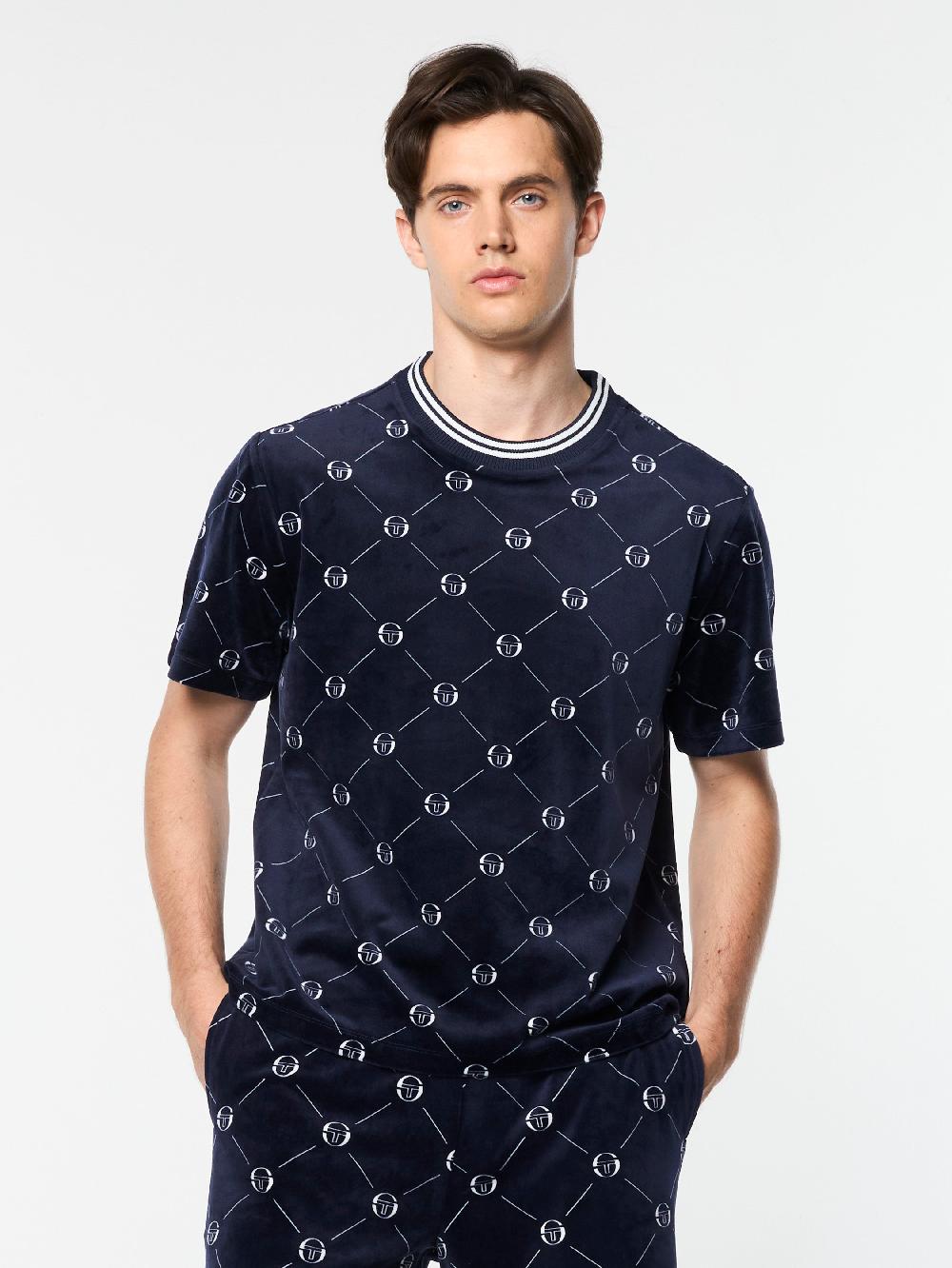 Egonlab X Sergio Tacchini Cosimo Velour T-Shirt- Maritime Blue