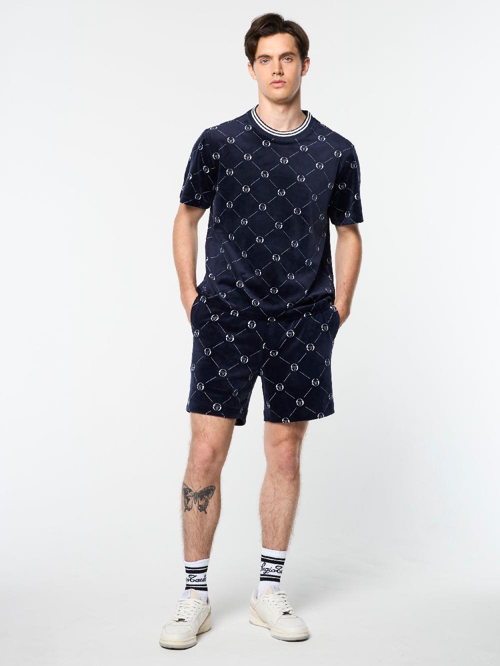 Egonlab X Sergio Tacchini Cosimo Velour T-Shirt- Maritime Blue