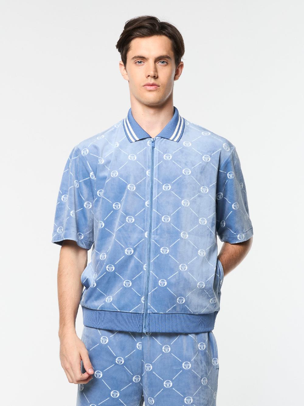 Egonlab X Sergio Tacchini Cosimo Velour Zip-Up Polo- Faded Denim