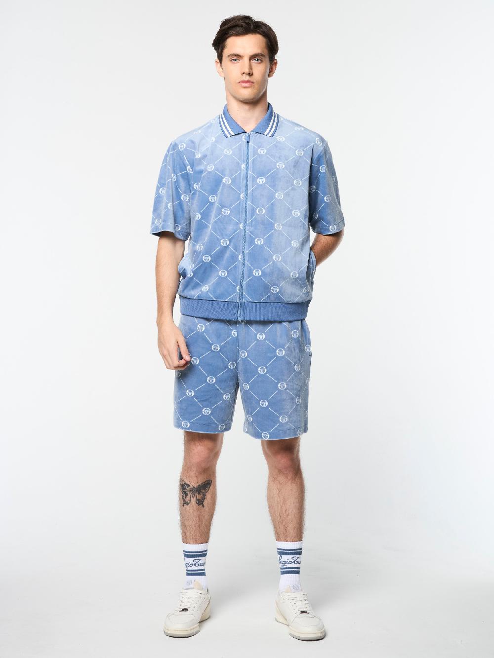 Egonlab X Sergio Tacchini Cosimo Velour Zip-Up Polo- Faded Denim