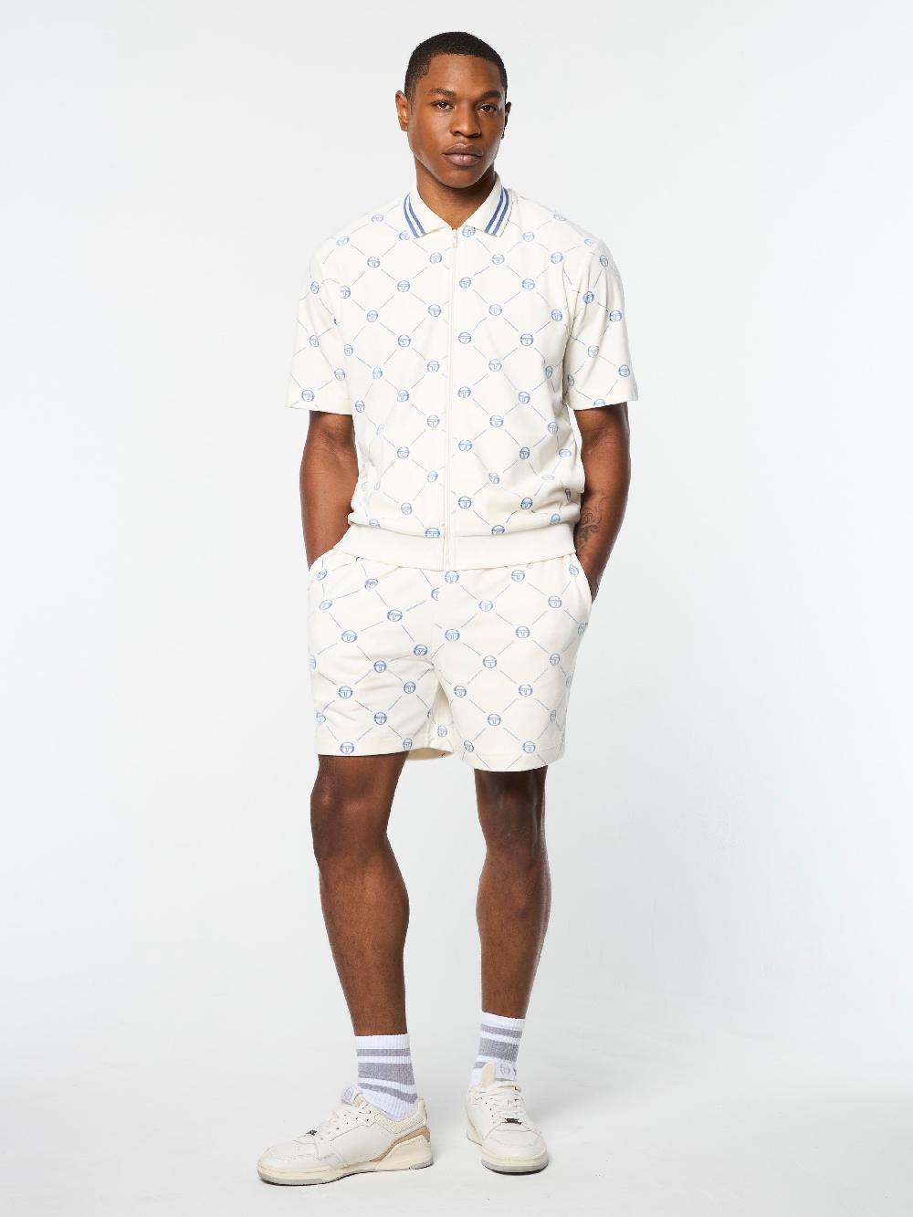 Egonlab X Sergio Tacchini Cosimo Velour Zip-Up Polo- Gardenia