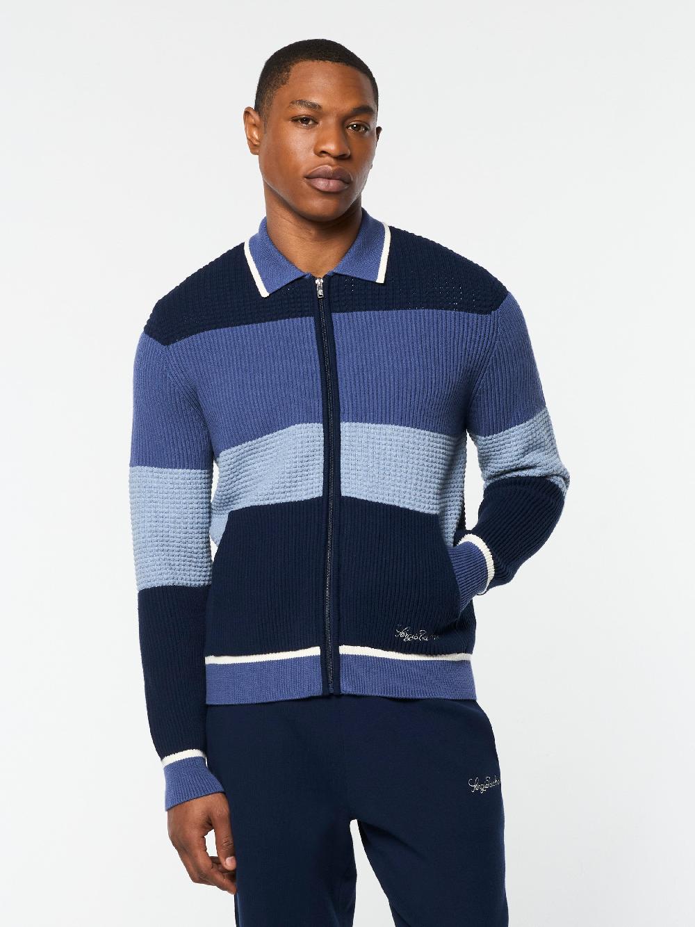 Egonlab X Sergio Tacchini Enzo Striped Track Jacket- Faded Denim