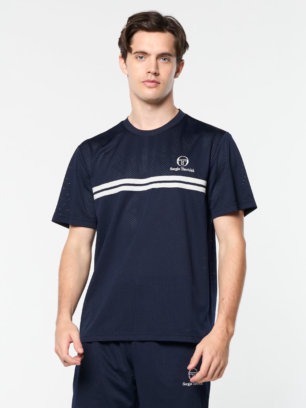 Egonlab X Sergio Tacchini Giacomo Mesh T-Shirt- Maritime Blue/ Gray