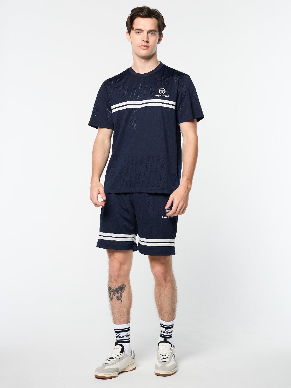Egonlab X Sergio Tacchini Giacomo Mesh T-Shirt- Maritime Blue/ Gray