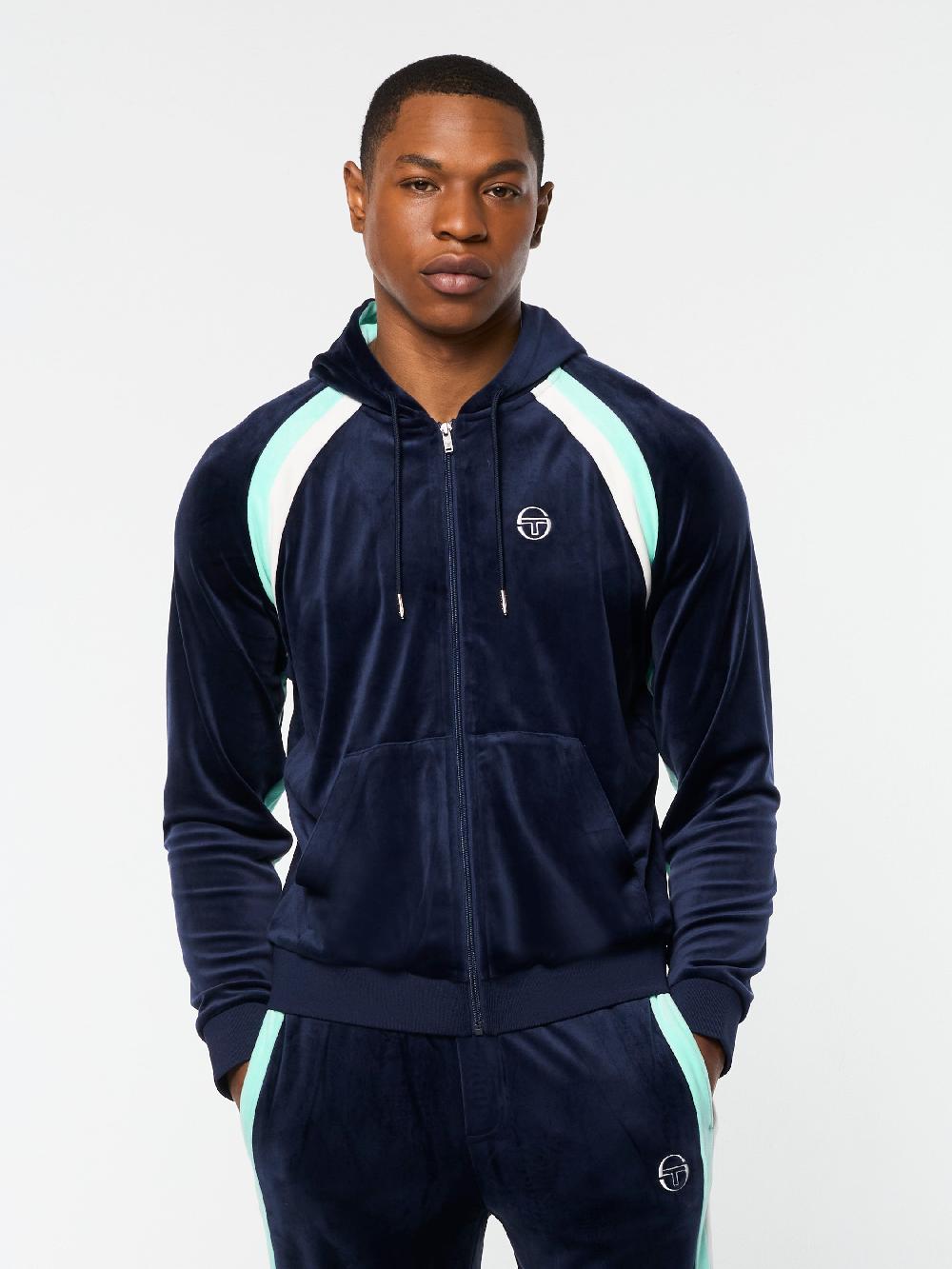 Egonlab X Sergio Tacchini Lazaro Velour Hoodie- Maritime Blue