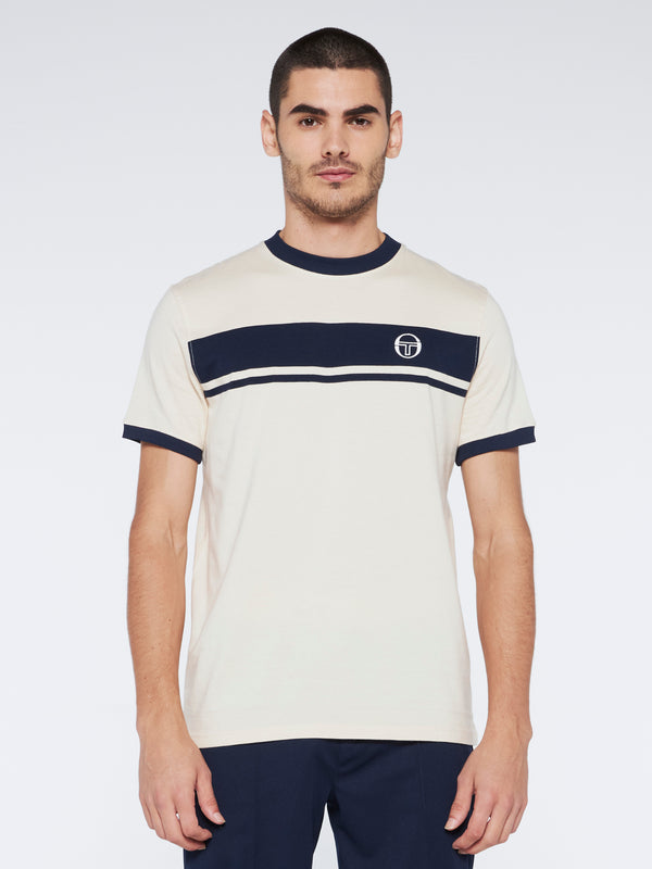 egonlab x sergio tacchini Masters T-Shirt Archivio-Buttercream/ Maritime Blue