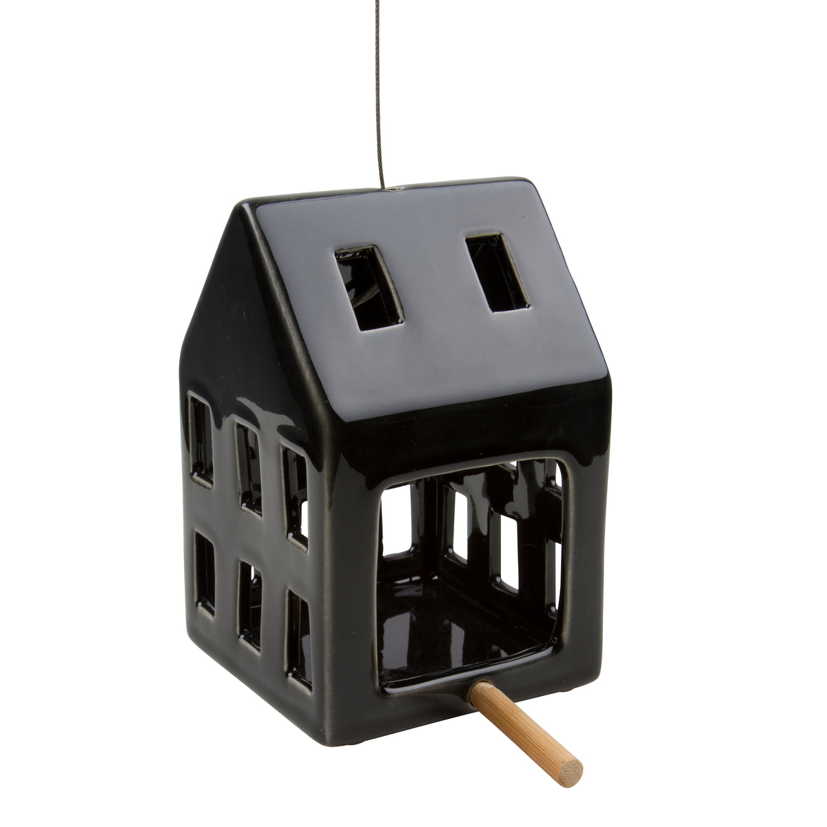 eight mood Hemma Bird house 9.3x9.3xh14.2cm Black Ceramic/Bamboo/Iron
