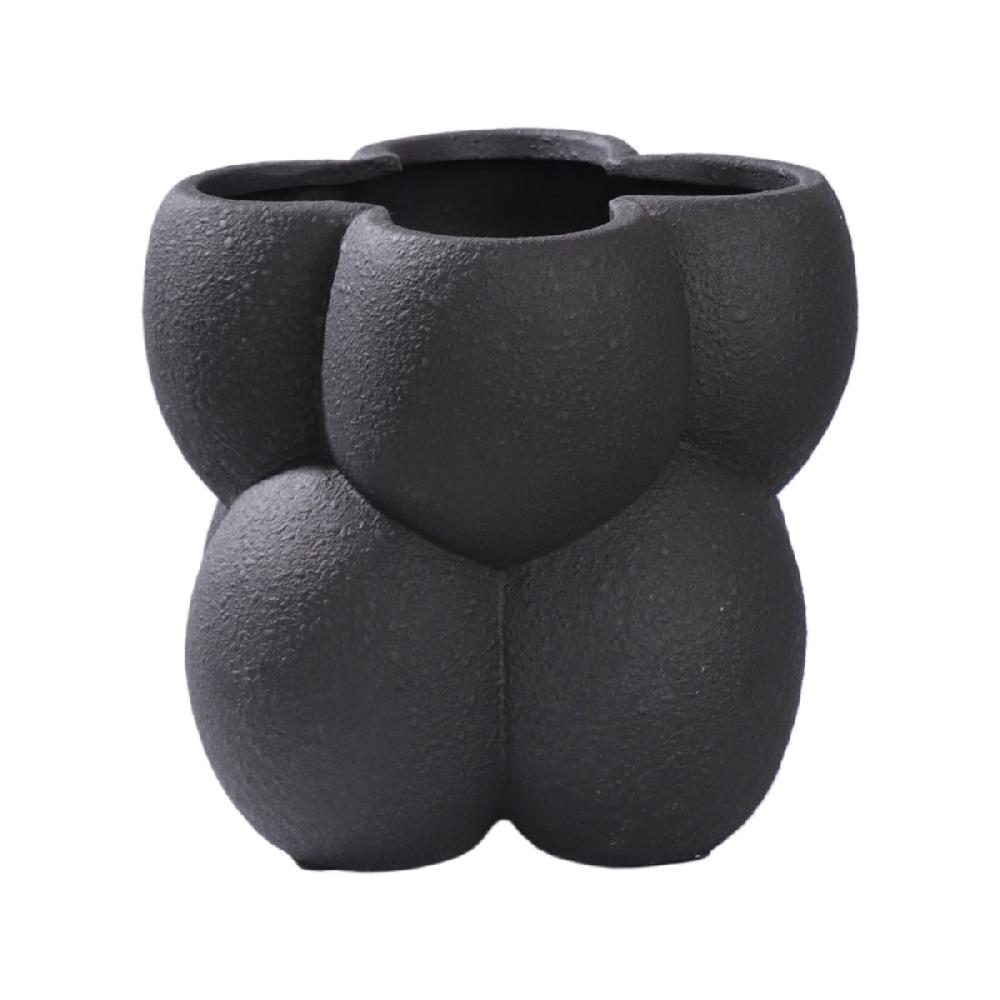 eight mood Limestone Vase dia18.5xH18xW18.5cm Black