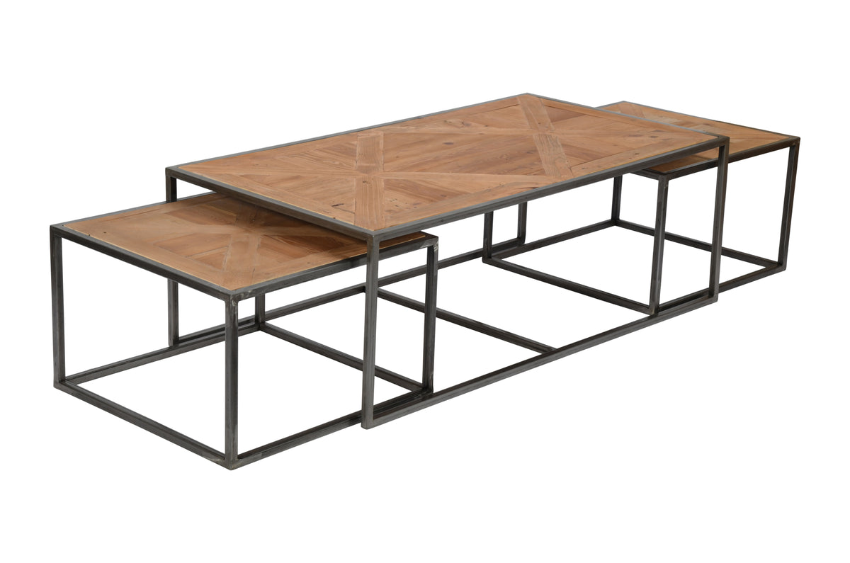 eight mood Maison Coffe Table Nest W130xD67 5xH45cm/W60xD60xH38cm Solid Pine Parquet Set of 2