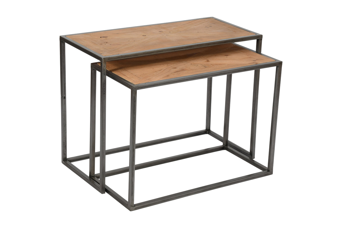 eight mood Maison End Table Nest W85xD40xH62cm/W77xD37xH55cm Set of 2 Solid Pine Parquet