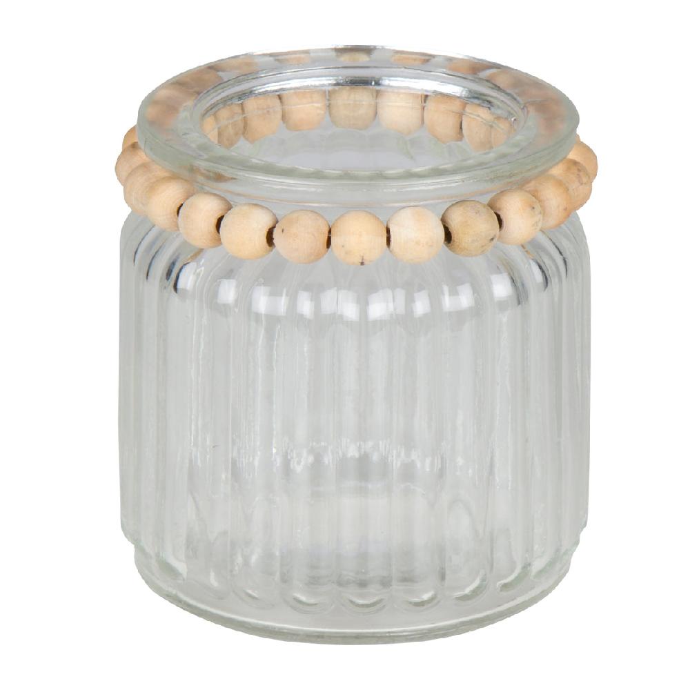 eight mood Moi Candle Holder H9xW8xD8cm Clear/Natural Glass/Wood