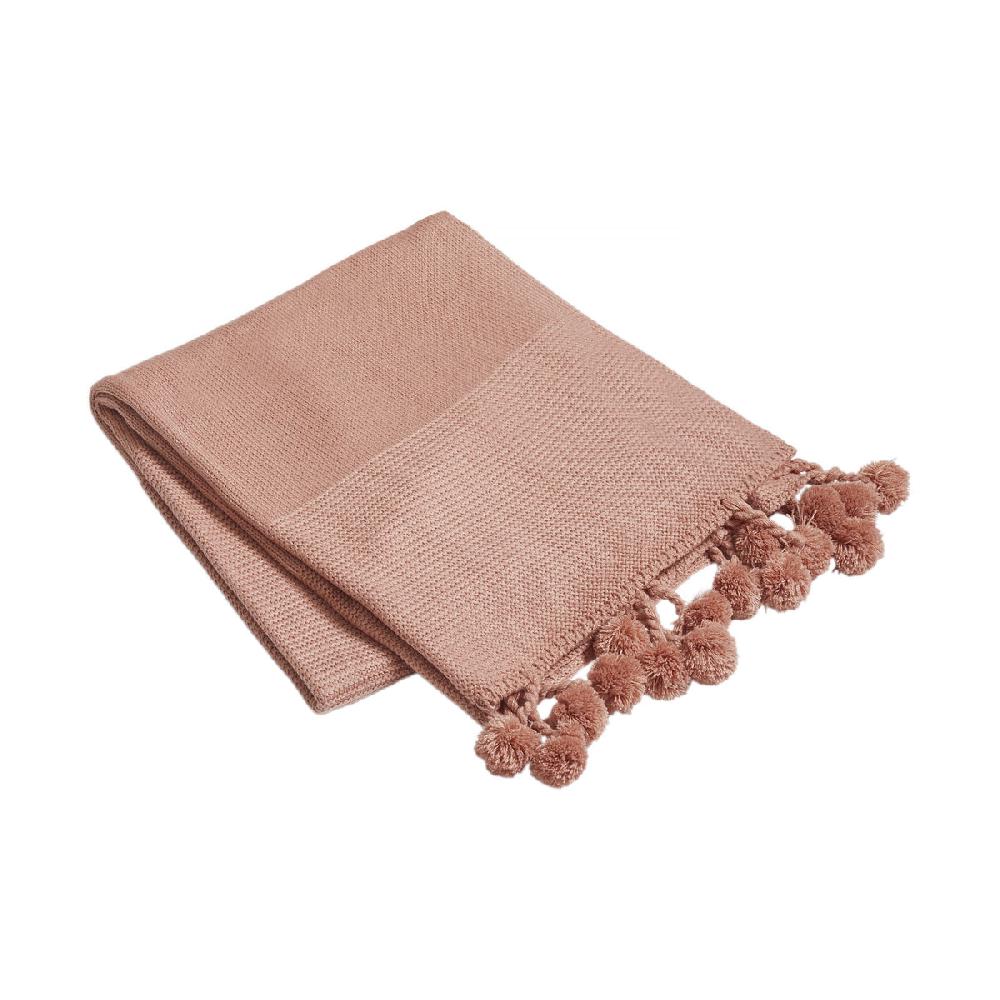 eight mood Valencia Throw H130xW150cm Dusty Pink Pom Poms