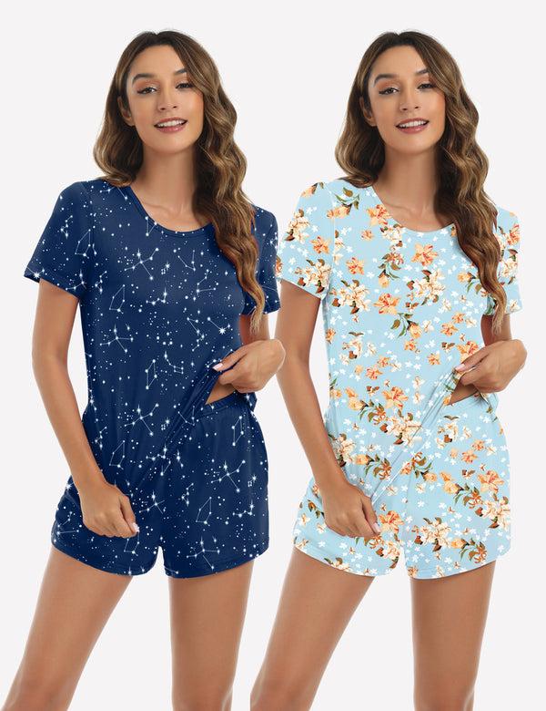ekouaer 2-Pack Printed Short Sleeve Pajama Sets (US Only)