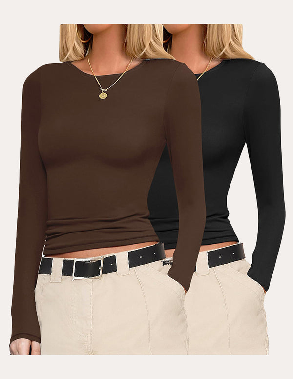 Ekouaer Basic Slim Fit Stretchy Two Pcs Tops (US Only)