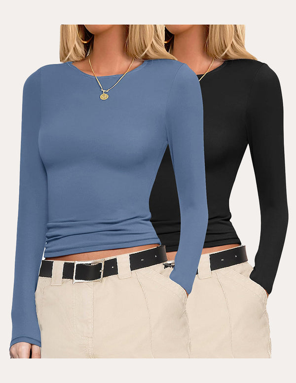 Ekouaer Basic Slim Fit Stretchy Two Pcs Tops (US Only)