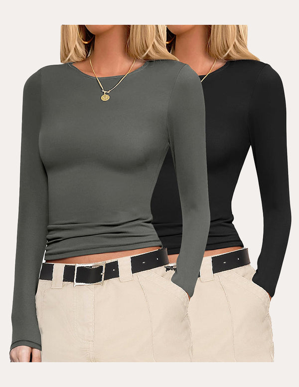 ekouaer Basic Slim Fit Stretchy Two Pcs Tops (US Only)