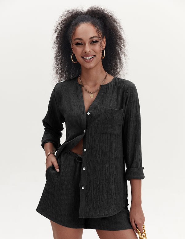 Ekouaer Casual Bubble Crepe 2-Piece Outfits (US Only)