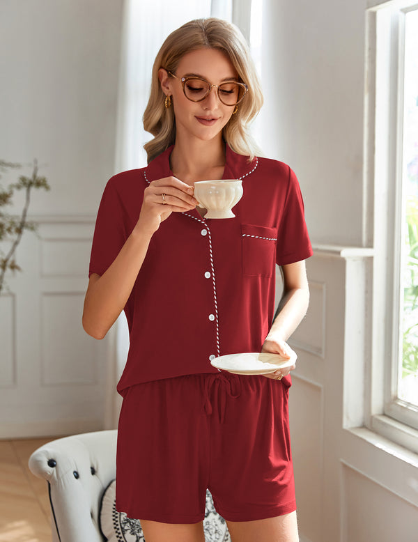 Ekouaer Classic Loose Short Sleeve Pajama Set (US Only)