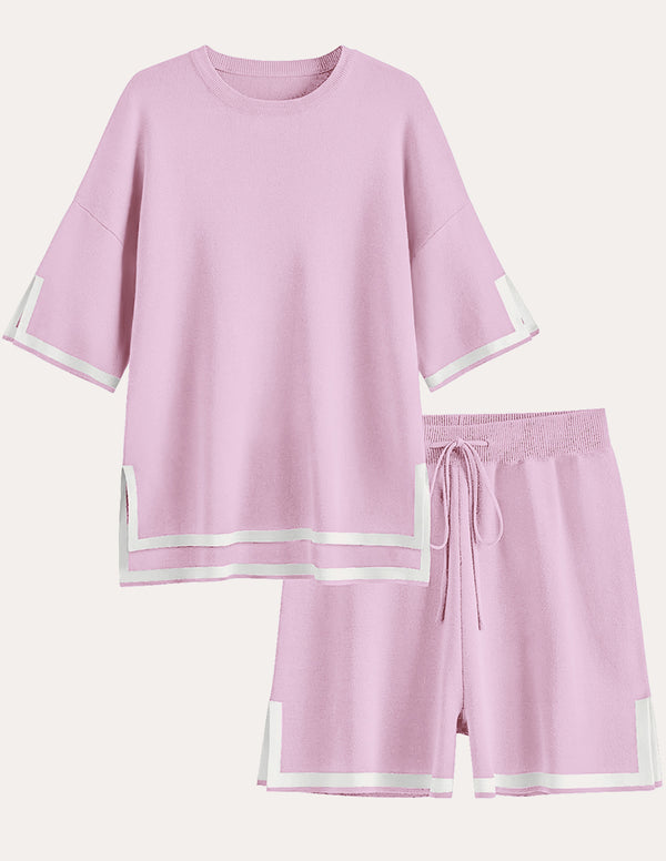 Ekouaer Colorblock Knit 2-Piece Pajama Sets (US Only)