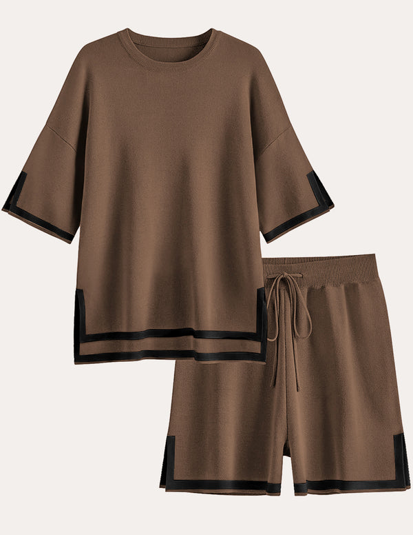 Ekouaer Colorblock Knit 2-Piece Pajama Sets (US Only)