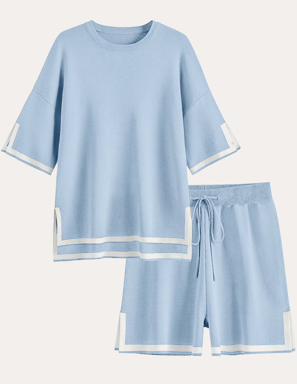 Ekouaer Colorblock Knit 2-Piece Pajama Sets (US Only)
