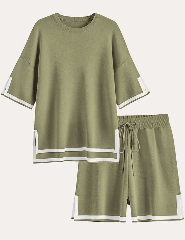 ekouaer Colorblock Knit 2-Piece Pajama Sets (US Only)
