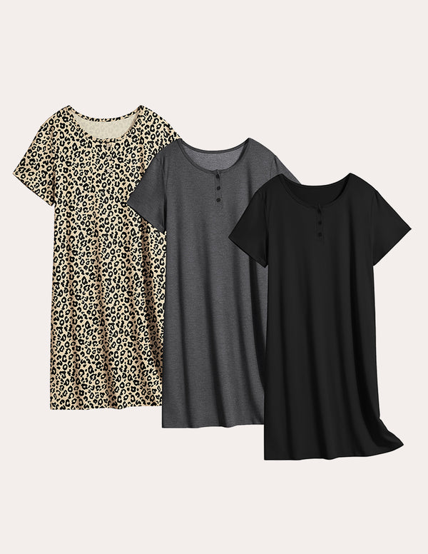 Ekouaer Comfy 3 Pack Short Sleeve Nightgowns (US Only)