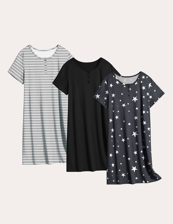 Ekouaer Comfy 3 Pack Short Sleeve Nightgowns (US Only)