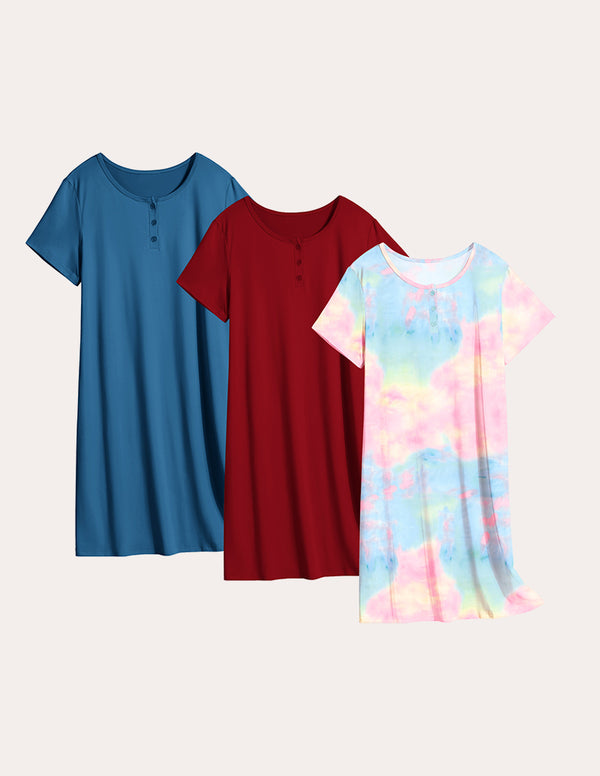 ekouaer Comfy 3 Pack Short Sleeve Nightgowns (US Only)