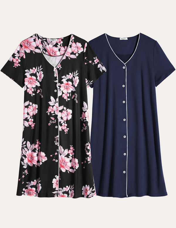 Ekouaer 2 Pack Button Down Pajama Dress (US Only)