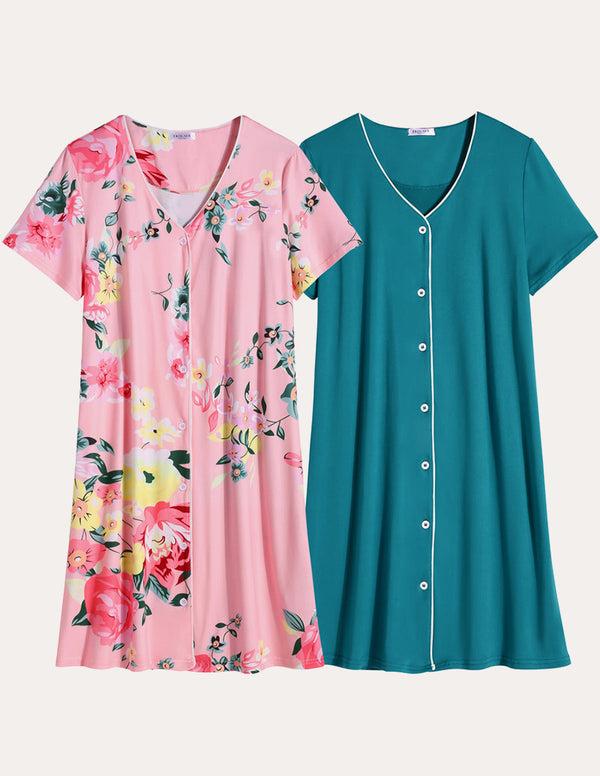 Ekouaer 2 Pack Button Down Pajama Dress (US Only)
