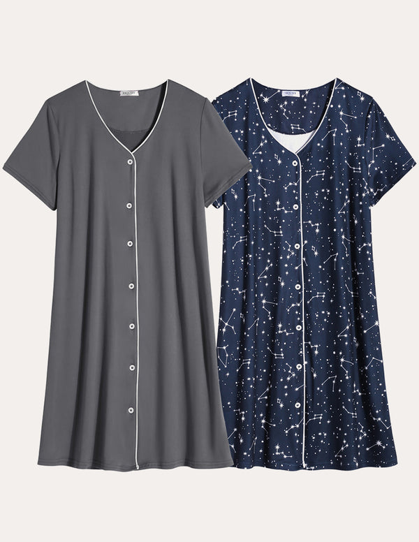 ekouaer 2 Pack Button Down Pajama Dress (US Only)
