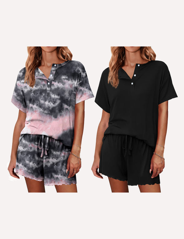 Ekouaer Ekouaer 2 Pack Pajama Sets Short Sleeve Top With Shorts