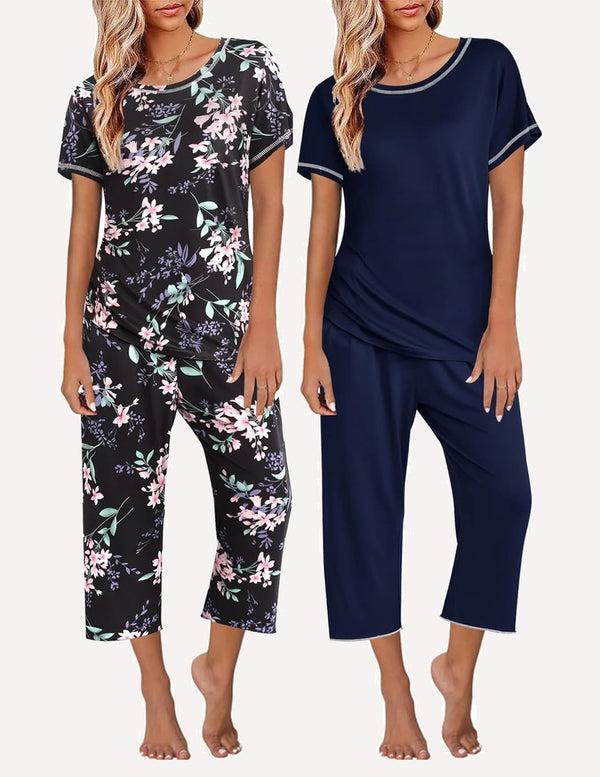 Ekouaer Ekouaer 2 Pack: Tops And Capri Pants Pjs Print Pajama Sets