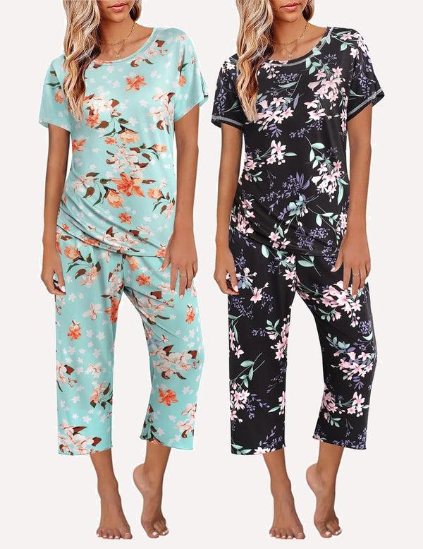 ekouaer Ekouaer 2 Pack: Tops and Capri Pants Pjs Print Pajama Sets