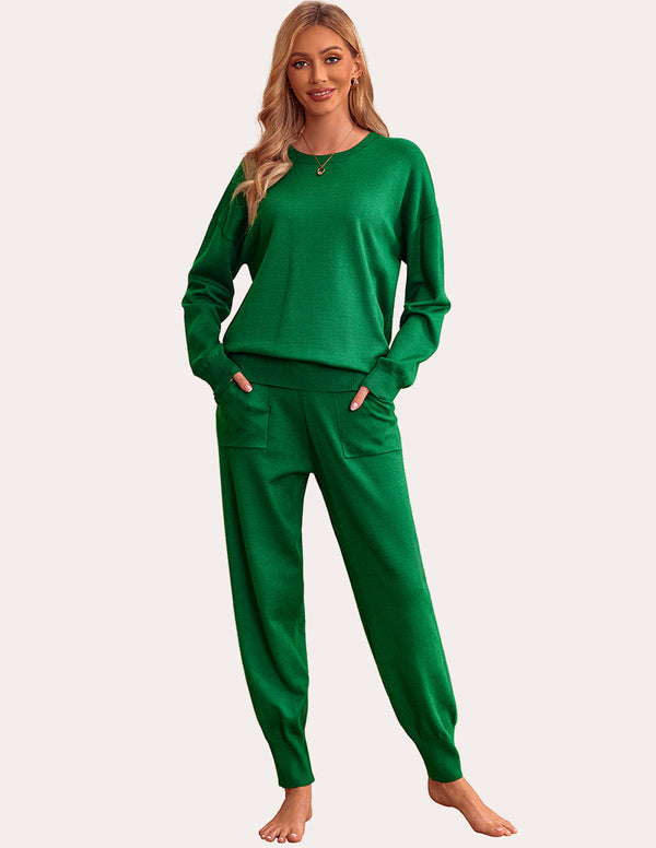 Ekouaer Ekouaer 2 Piece Knit Long Sleeve Pajamas Sweatsuit (US Only)