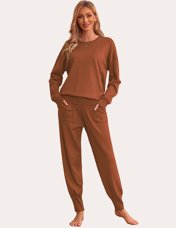 Ekouaer Ekouaer 2 Piece Knit Long Sleeve Pajamas Sweatsuit (US Only)