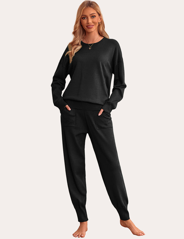 Ekouaer Ekouaer 2 Piece Knit Long Sleeve Pajamas Sweatsuit (US Only)