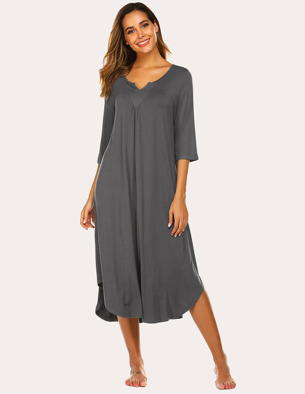 Ekouaer Ekouaer 3/4 Sleeve Asymmetrical Hem Nightdress (US Only)