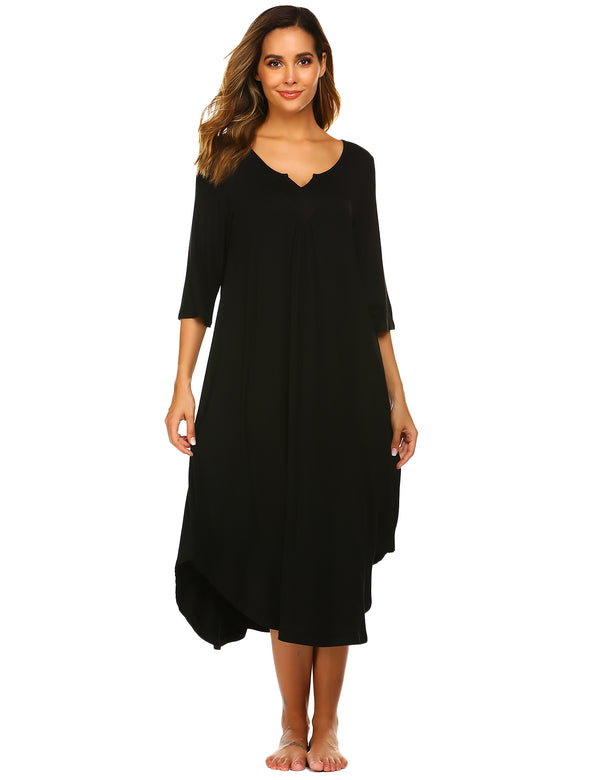 Ekouaer Ekouaer 3/4 Sleeve Asymmetrical Hem Nightdress (US Only)
