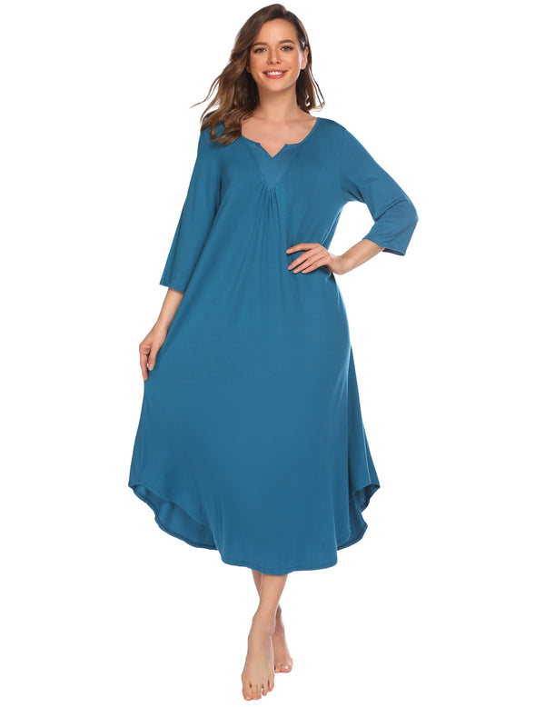 Ekouaer Ekouaer 3/4 Sleeve Asymmetrical Hem Nightdress (US Only)
