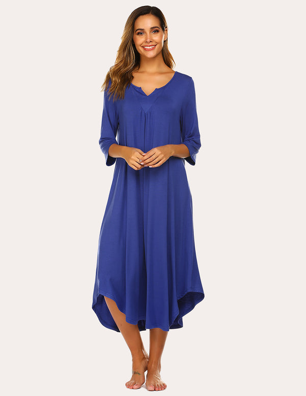 ekouaer Ekouaer 3/4 Sleeve Asymmetrical Hem Nightdress (US Only)