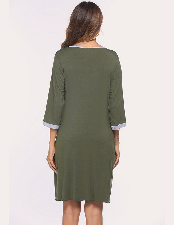 Ekouaer Ekouaer 3/4 Sleeve Pleated Nightdress (US Only)