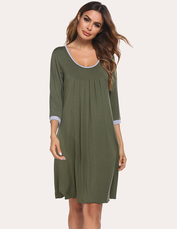 Ekouaer Ekouaer 3/4 Sleeve Pleated Nightdress (US Only)